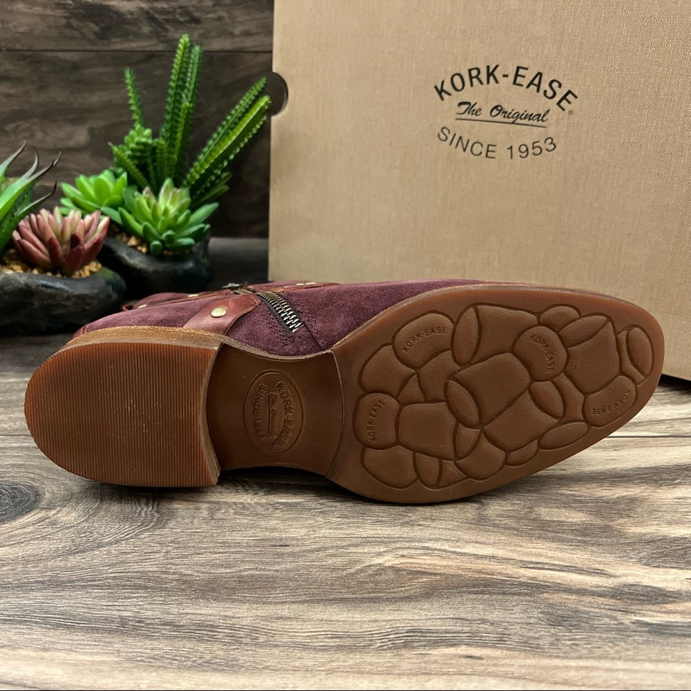 NIB Kork Ease Kenai Studded Ankle Boots Bootie Burgundy Suede Buckle Strap 8M - Picture 8 of 12